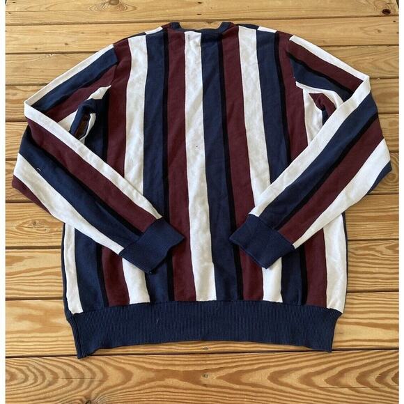 NWT $49.99 Guess Stripe Long Sleeve Sweater Size XL Men’s Navy Maroon - Picture 2 of 9